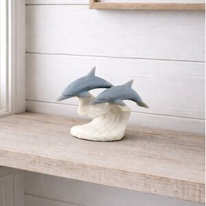 Vintage Dolphin Figurine Wave Sculpture Coastal Nautical Decor